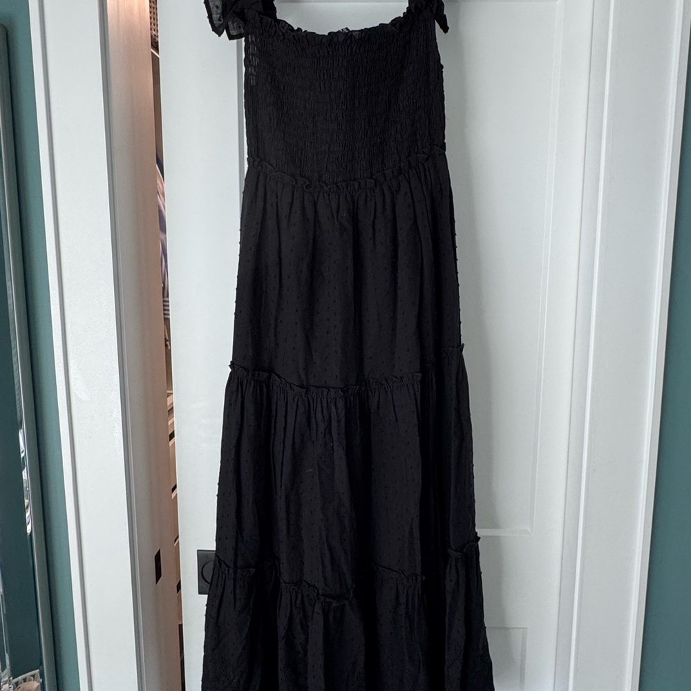 Pietro Brunelli Black Smocked Tiered Maxi Dress